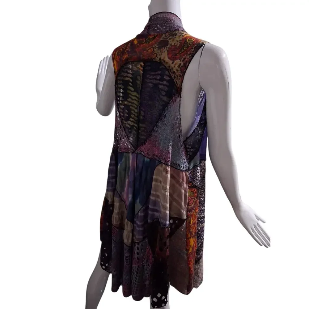 Asymmetrical Patchwork Colorful Mixed Media Womens One size Cottagecore Cardigan